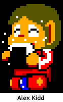 Alex Kidd merendando una bola de arroz
