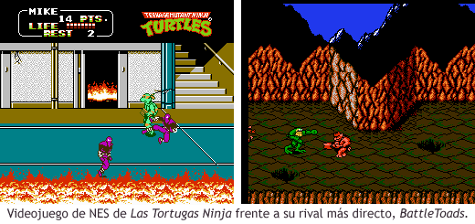 Comparativa del videojuego de las Tortugas Ninja y de BattleToads, ambos para NES
