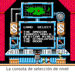 DuckTales - Consola de selección de nivel