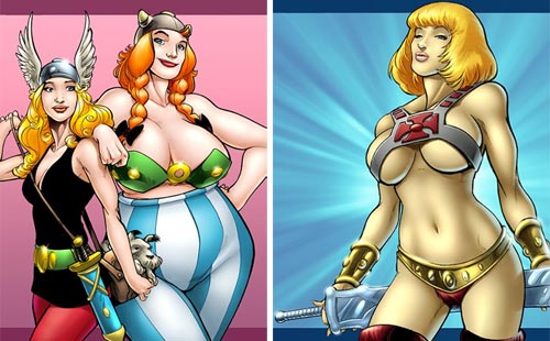Asterix, Obelix y He-man en versión femenina Asterix, Obelix y He-man en versión femenina